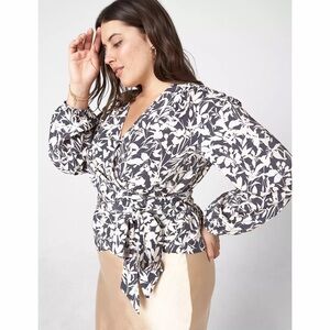 Lane Bryant Crop Wrap Top Gray Maya Floral Size 16 Long Sleeve Casual Office